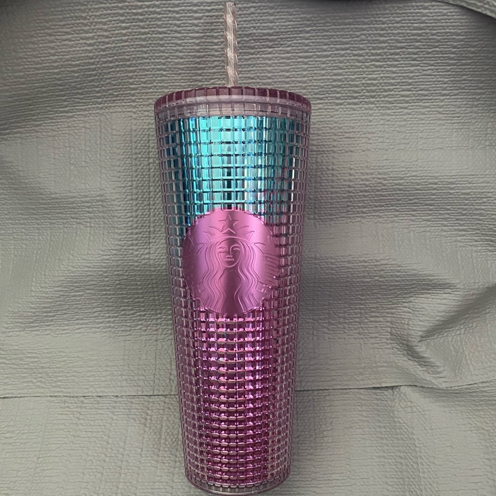 NWT Starbucks summer pink and blue grid tumbler - Picture 1 of 5
